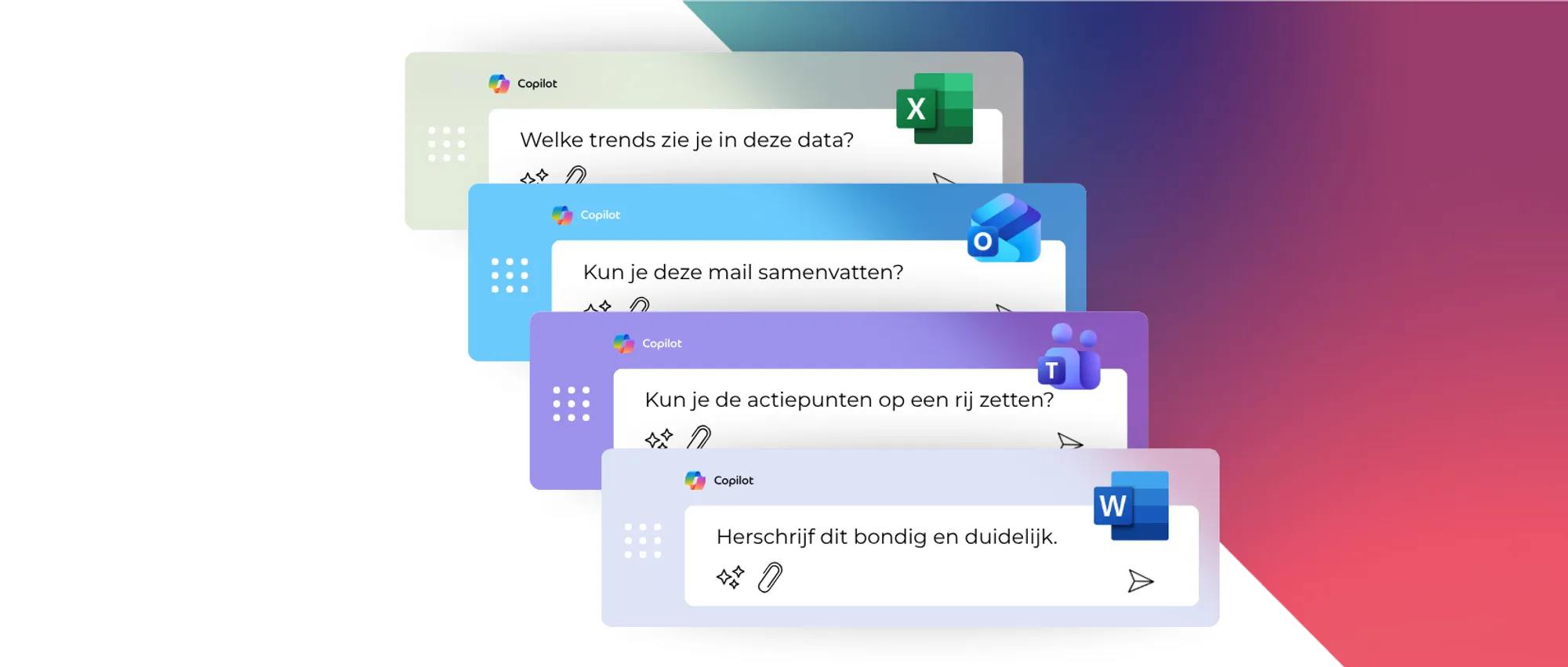 Microsoft 365 Copilot in Outlook, Teams, Word en Excel tijdens de werkdag